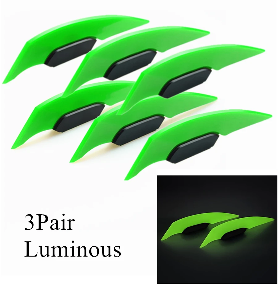 

3Pair Fluorescent Universal Motorcycle Side green Winglets Wind Fin Spoiler Trim Cover Air Deflector