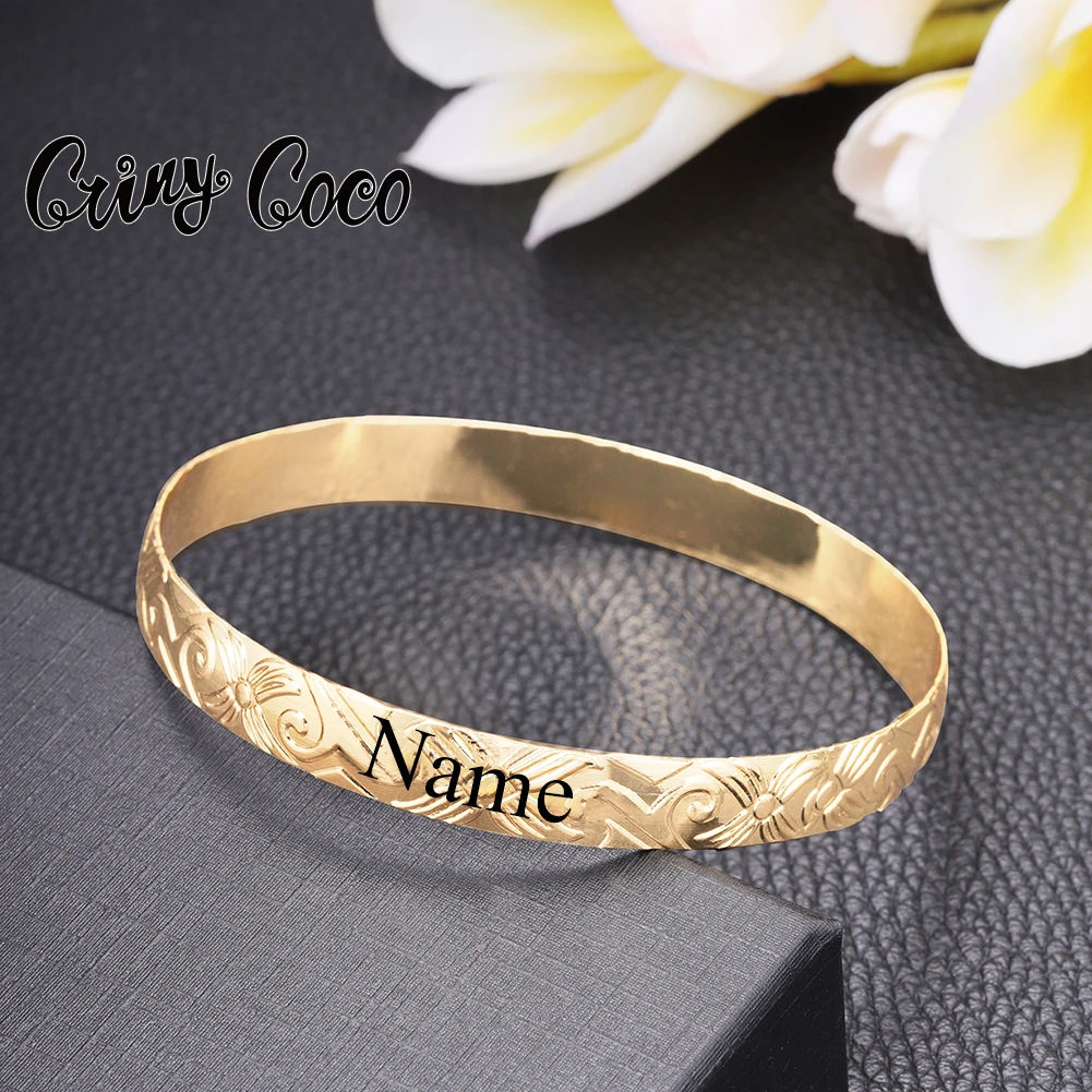 

Cring Coco Letter Bangle Women's Bracelets Gold Plated Hawaiian Customized Name Bracelet Fashion Personalized Bangle for Women