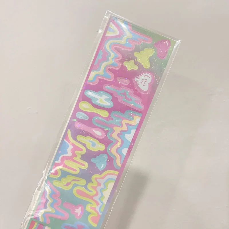 Ins Blingbling Shiny Wavy Sticker Gradient Color Laser Stationery Stickers Idol Star Card Photo Border Diy Decorative Stickers