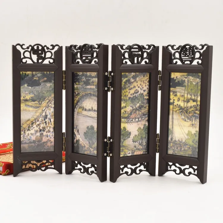 Chinese woodcarving screen, Qingming River painting, painting and calligraphy, decorative crafts