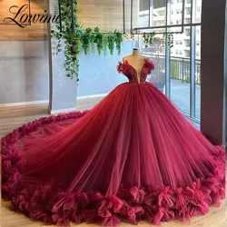 Wine Red Puffy Prom Dresses Tulle Quinceanera Dresses 2021 Princess Pageant Dress For Party Plus Size Custom Evening Gowns