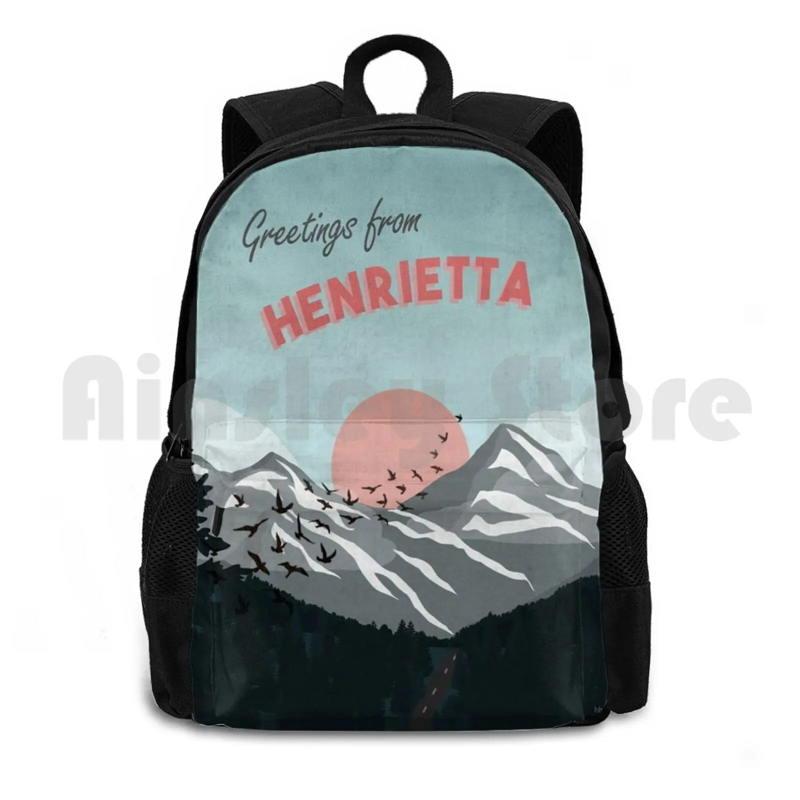 Greetings From Henrietta Postcard Art Outdoor Hiking Backpack Riding Climbing Sports Bag Henrietta Trc The Raven Cycle Raven