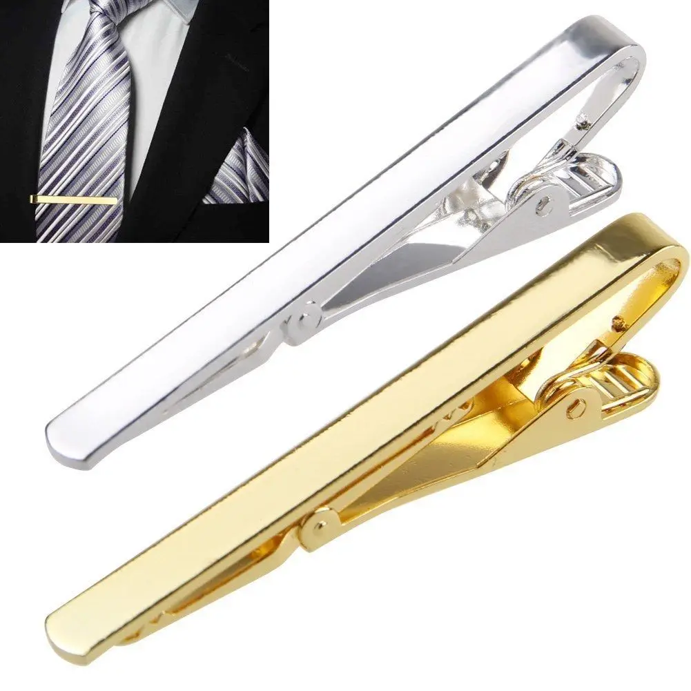 Men Metal Silver Gold Simple Necktie Tie Bar Clasp Clip Clamp Pin Men Stainless Steel for Business  Necktie Tie Clasps