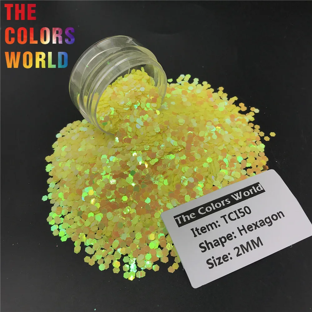 TCI50 Pearlescent Iridescent Light Yellow Color Hexagon Shape Nail Glitter  Art Decoration Nail Gel Makeup Crafts DIY Accessorie