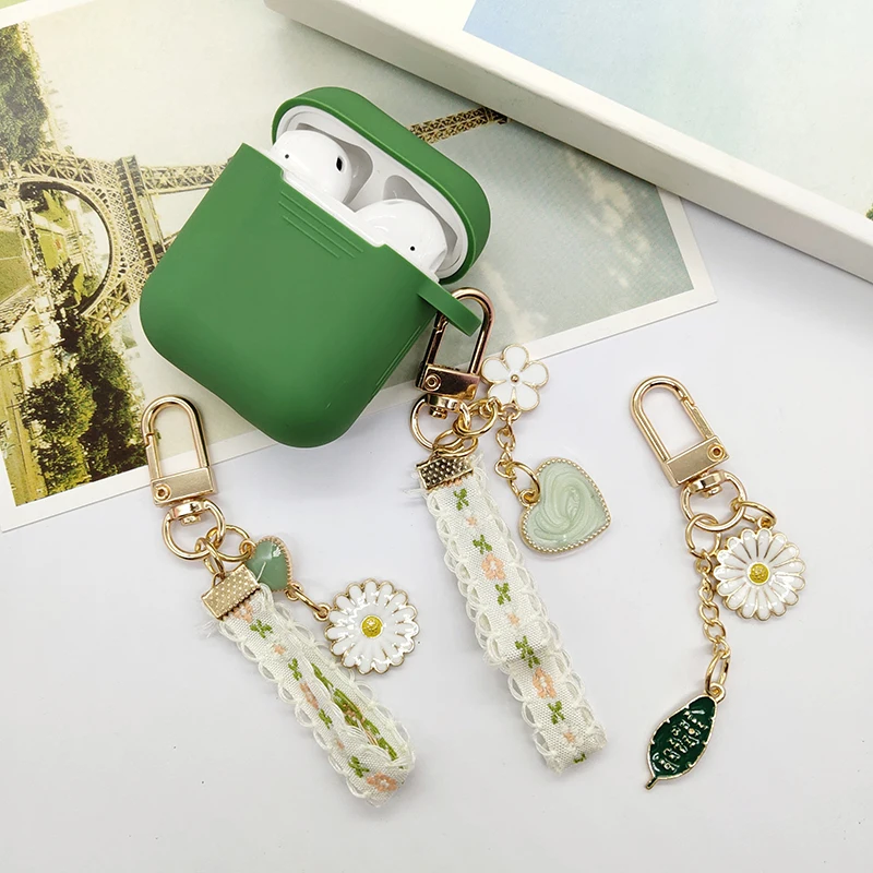 Śliczny koreański brelok z zielonymi letnimi kwiatami do słuchawek Airpods 4 Pro 2. Silikonowe etui na słuchawki Bluetooth do słuchawek Airpods 3. Pokrowiec