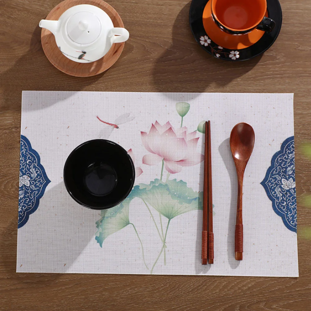 Ink Printing Chinese Style PVC Place Mat Teslin Hotel Home New Year Table Heat  Insulation Kitchen Accessories