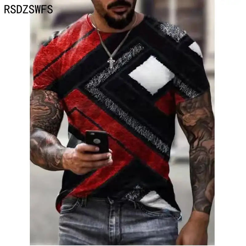 Fashion T Short Men Streetwear O-Neck Short Sleeve Tees Colorful Geometry Male Clothes Casual Oversized Man T-Shirt Summer News