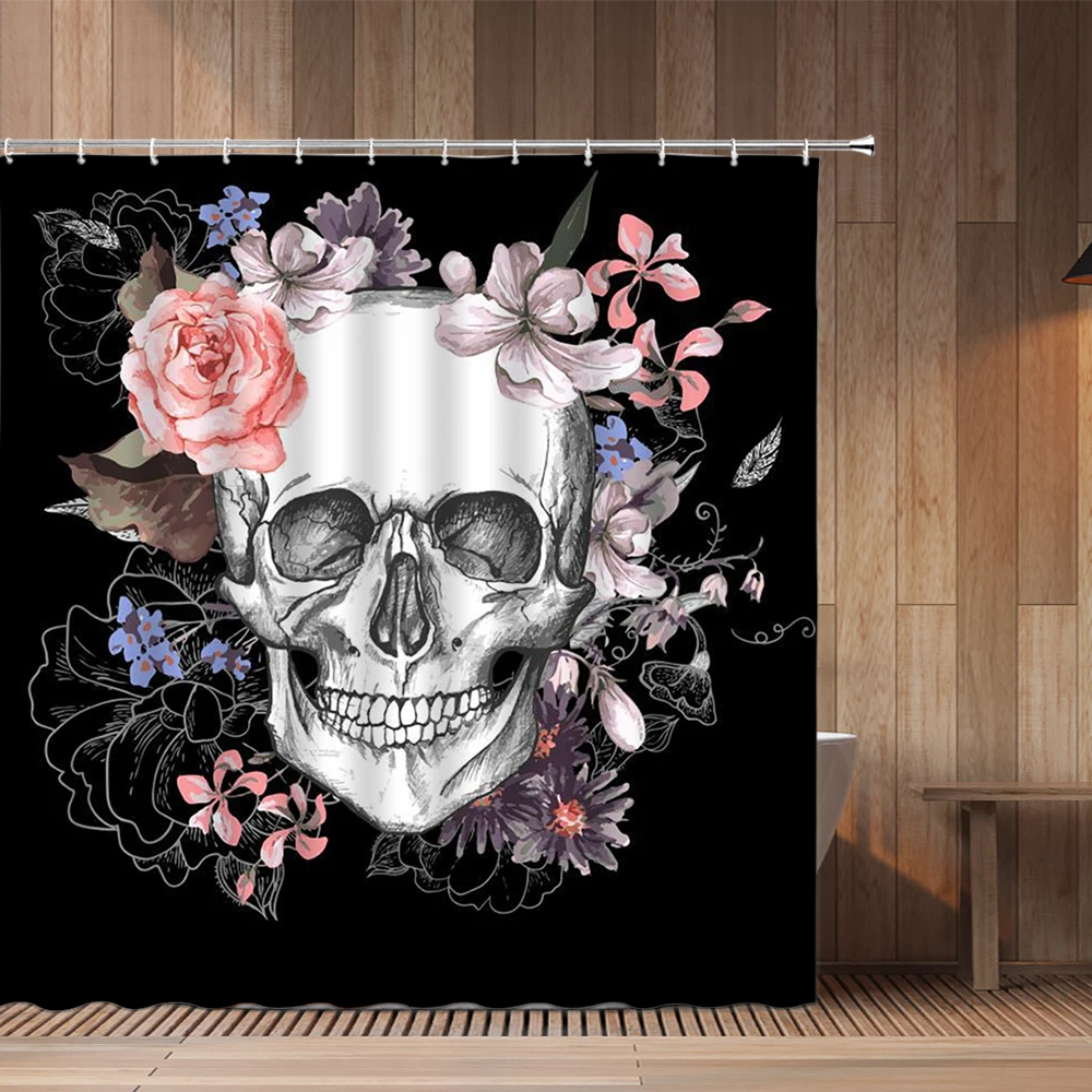 Funny Skull Skeleton Shower Curtains Terror Halloween Print Bathroom Hanging Curtain Bathtub Decor Polyester Cloth With Hooks