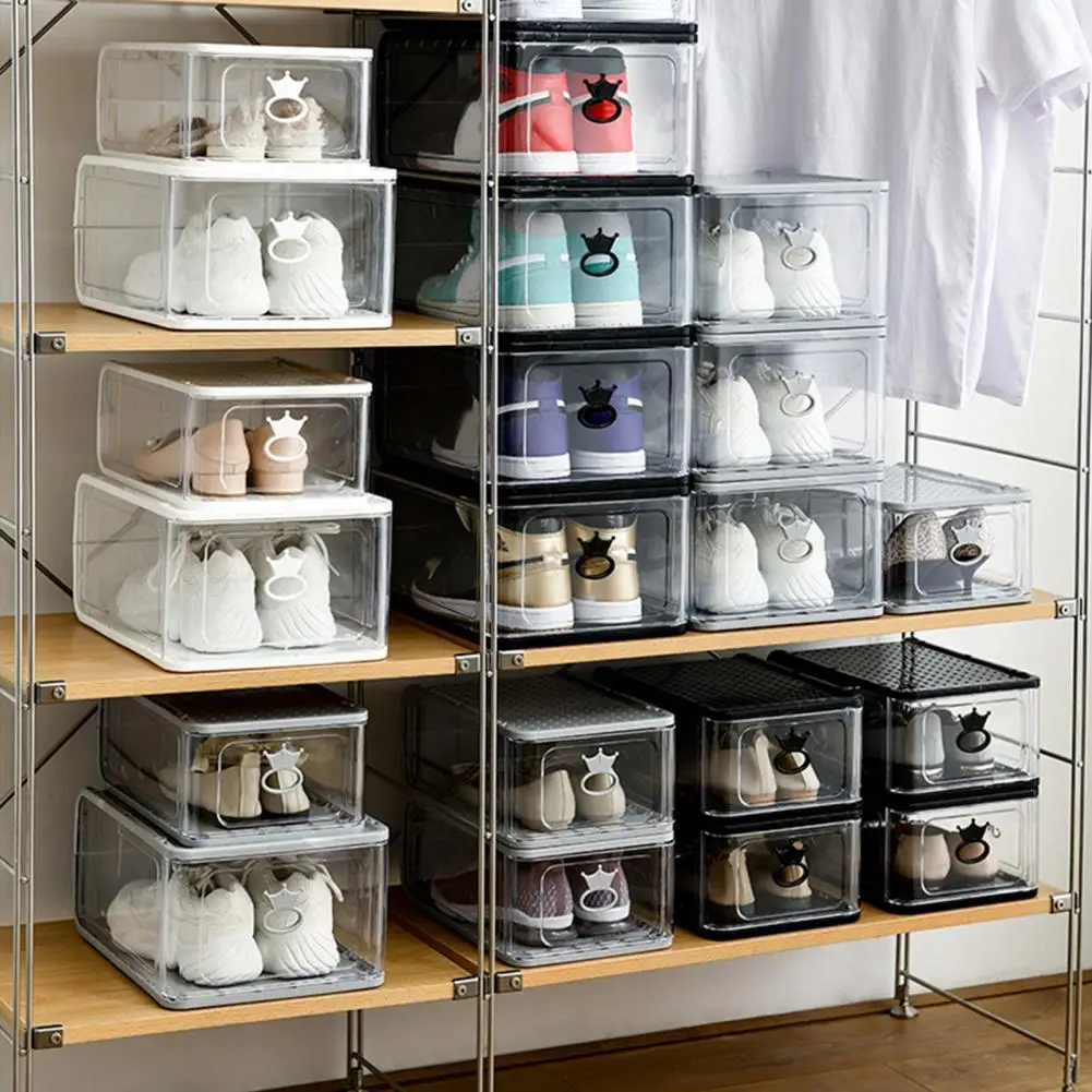 Shoe Organizers Space-saving Stackable Large Capacity PP Transparent Shoes Storage Organizer Rack Home Storage