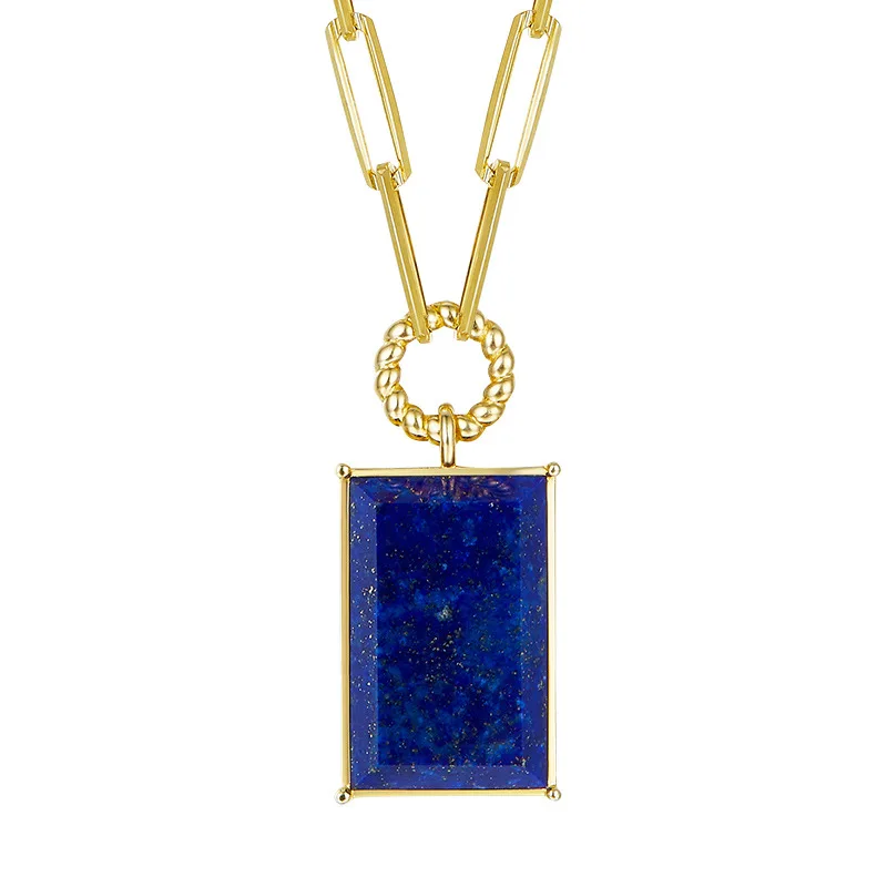 

2020 New Fashion Natural Lapis Lazuli Square Pendant 925 Sterling Silver Necklace Quality Simple Jewelry Personality Vintage