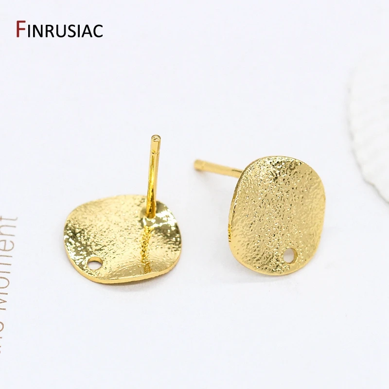 Accesorios para pendientes DIY, pendientes chapados en oro Real de 14K de latón puro, pendientes de onda redonda esmerilada de estilo coreano, suministro de hallazgos