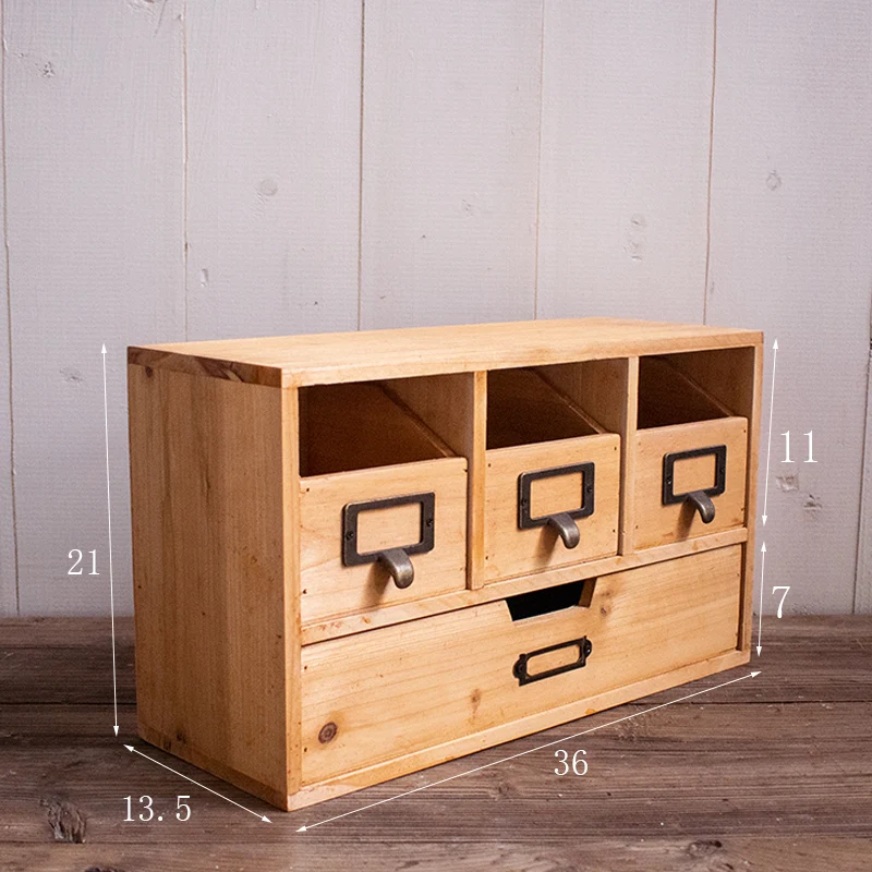 Handmade Primitive Wooden Storage Chest Box with 4 Drawers