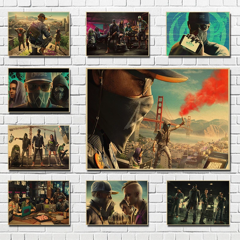 Watch Dogs game Home Furnishing decoration Kraft Game Poster Drawing core Wall stickers