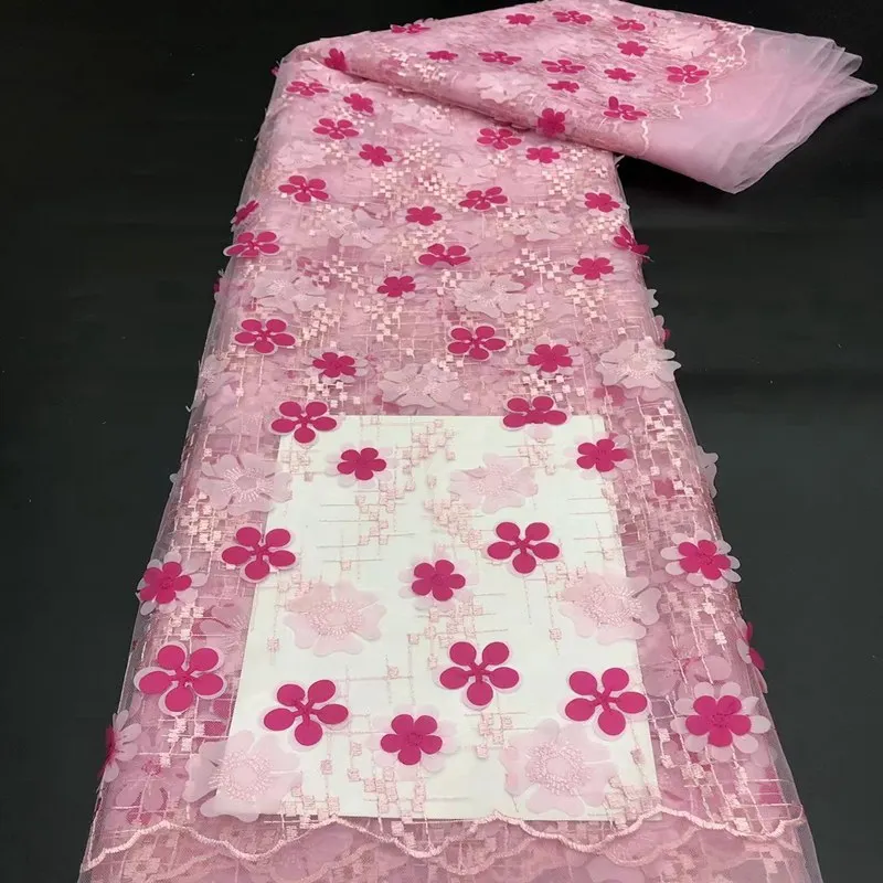 

beautiful New arrival embroidered lace fabrics high quality 3d flower lace fabric for weddding TS9377