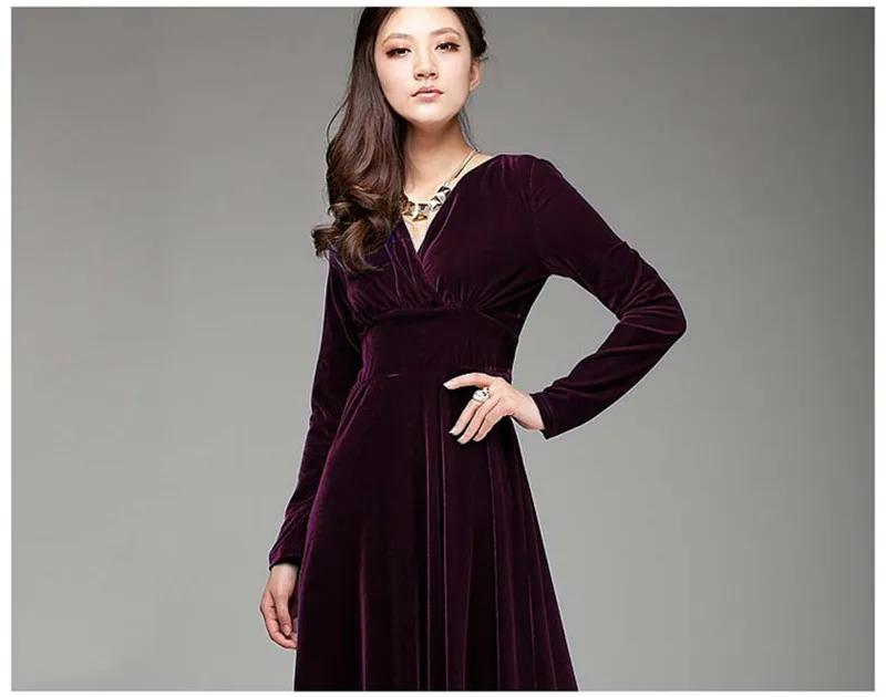 Plus 2020 Size Blue Women Velour Dress Female Sexy V-Neck Spring Winter Slim X-Long Evening Party Dresses Vestido WXF721