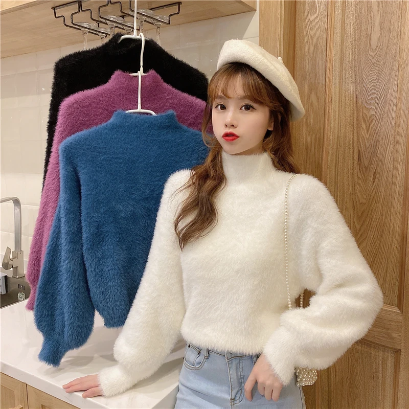 

Autumn and Winter New Loose and Versatile Lazy Mink Fur Turtleneck Sweater Soft Top Pullover