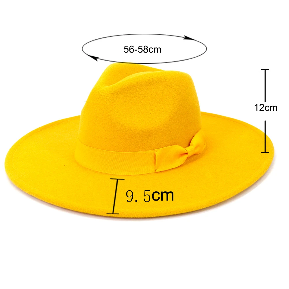 9.5CM big brim jazz hat new bow peach heart fedora hat women jautumn and winter retro British woolen top hat