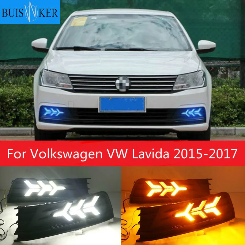

1 Pair LED DRL Daytime Running Light for Volkswagen VW Lavida 2015-2017 with Yellow Trun Signal Light Blue Night Lamp