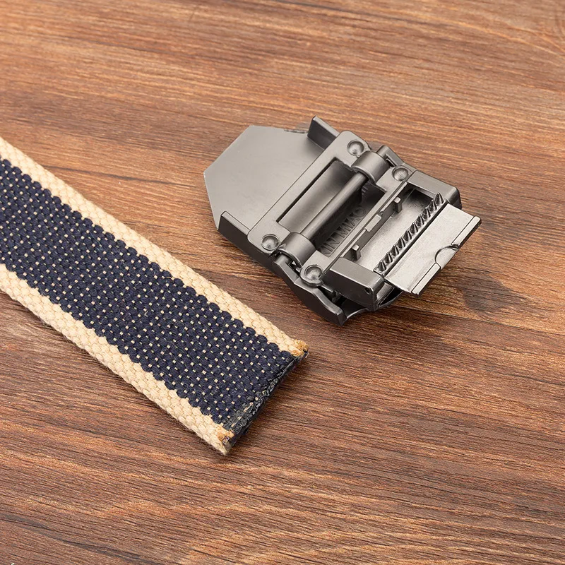 Herren Canvas-Gürtel im Militärstil mit Auto-Lock-Schnalle, verdickter Denim-Hüftgurt, Country-Mode-Accessoire für Freizeitkleidung – Detail 2