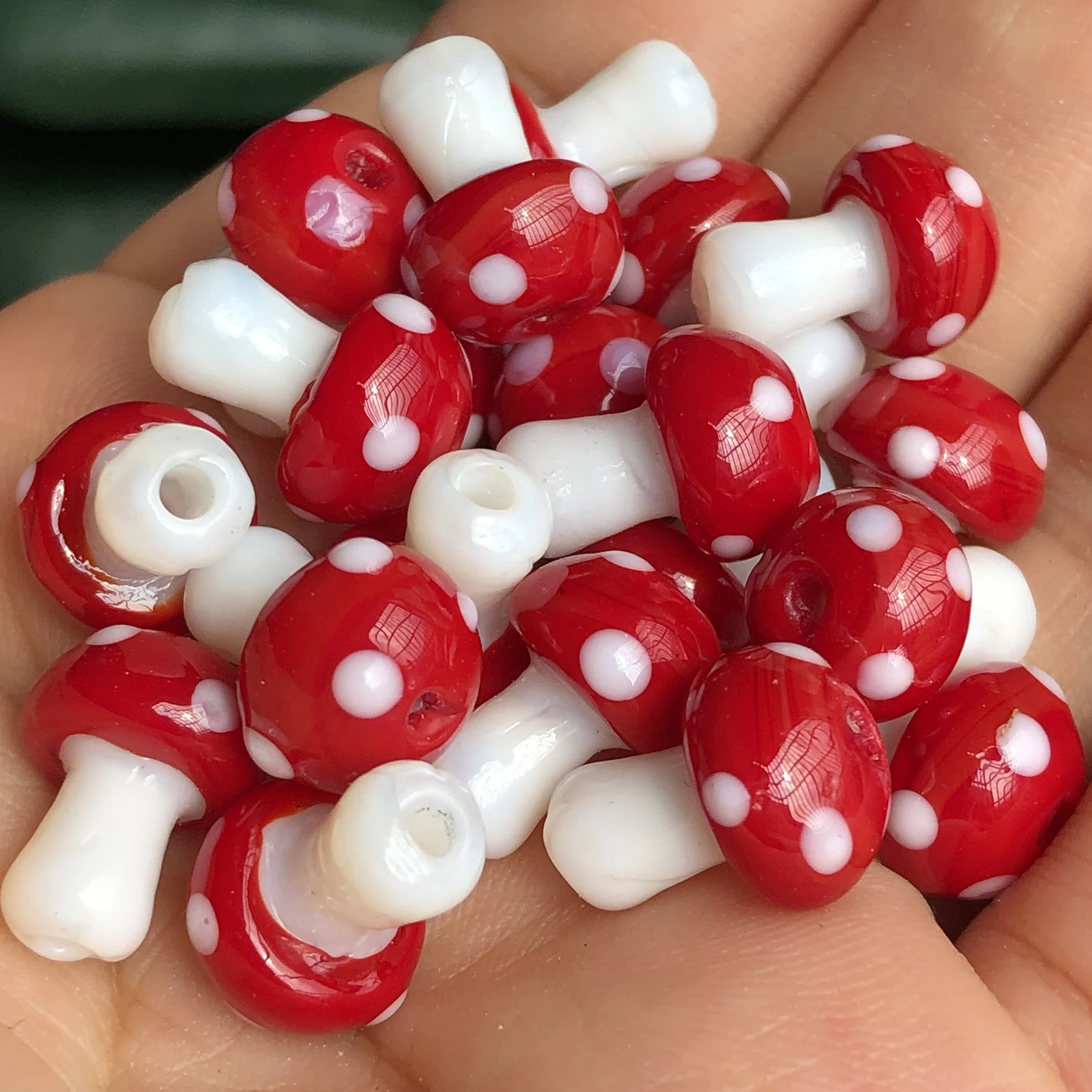 Wholesale Red Mushroom Lampwork Glass Loose Beads for DIY Crafts Jewelry Making Findings Accessories Earring 10x13mm 12x17mm