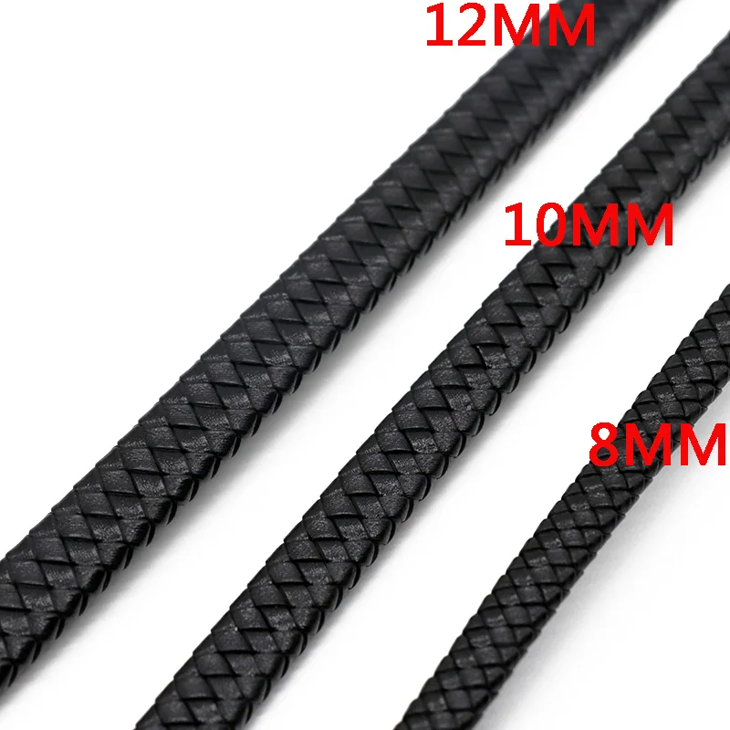 0.5/1meter Vintage Black Brown Genuine Braided Leather Cords 8mm 10mm 12mm Flat Leather Cord for Bracelet Jewelry Making