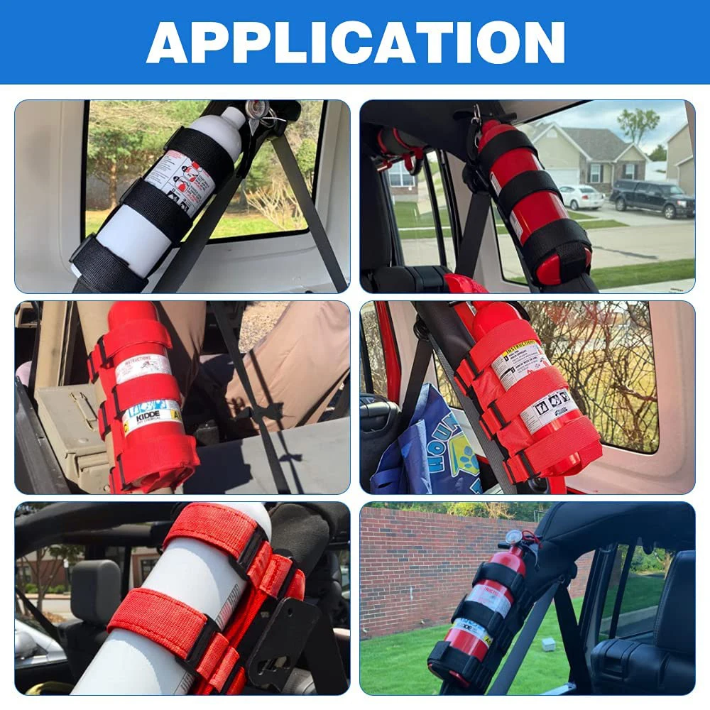 Fire Extinguisher Strap Holder Adjustable Extinguisher Mount Bracket Roll Bar Compatible for Jeep Wrangler JK JKU JL TJ CJ