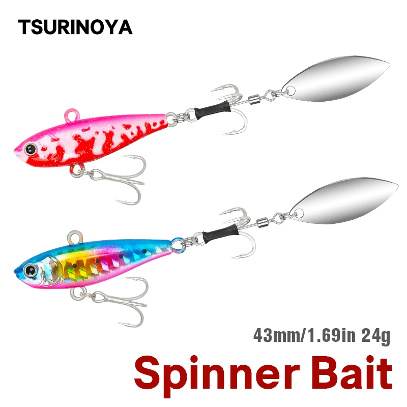 New TSURINOYA TAIL SPIN Metal VIB Jig Bait 43mm 24g Full Swimming Layer 360° Spinner Bait Fishing Lure Saltwater Sinking Tackle