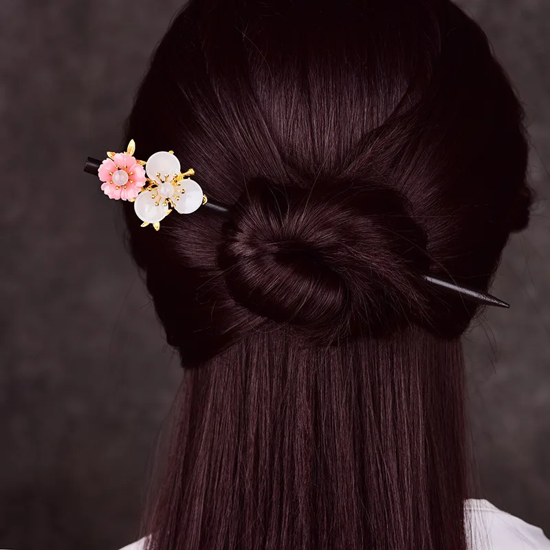 Simple Temperamental Coloured Glaze Flower Hair Stick The Tang Dynasty Hanfu Accessories Female Classical Delicate Hair Jewelry