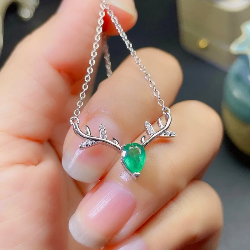 

Natural Green Emerald Pendant S925 Sterling Silver Natural Gemstone Pendant Necklace Elegant Diana Round Women Girl Gift Jewelry