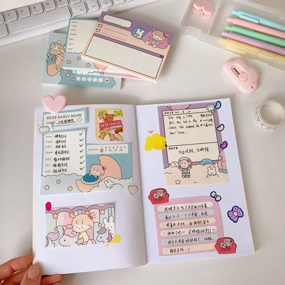 50sheets Korea Cartoon Creative Cute Girl Heart Memo Pad Student Memo Sign This Student Convenience Sticker Label