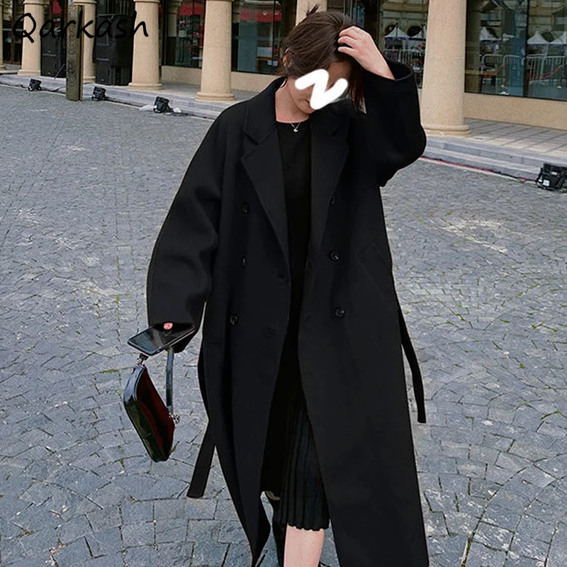 

Шерстяная женская элегантная верхняя одежда, винтажное более толстое зимнее новое пальто во французском стиле, свободное пальто Ulzzang, темперамент, модное длинное стильное пальто