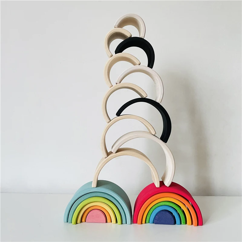 Mini Rainbow Stacker Blocks Wooden Toy Pastel Rainbow Toys Montessori Activity Cure Stress Reliever Toys for Children Kids Gifts