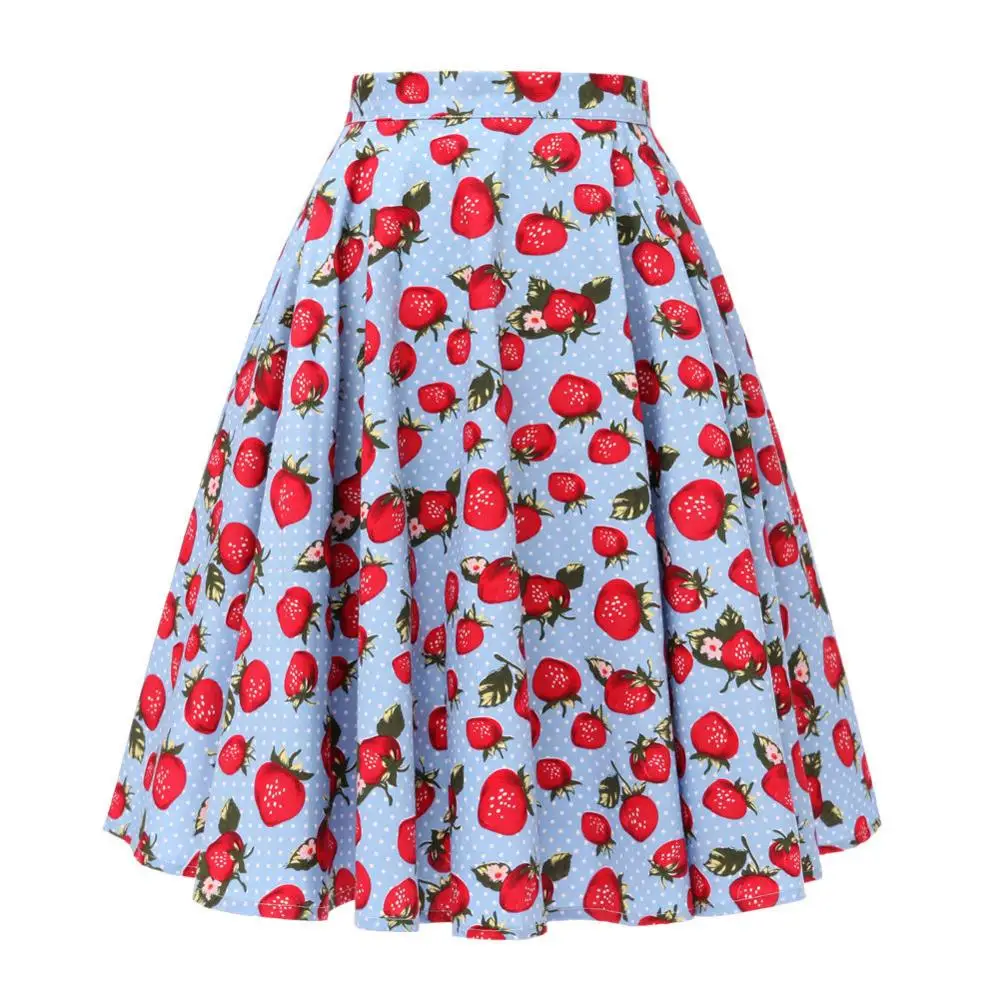 Túnica con estampado de fresas para mujer, Falda Midi de cintura alta, estilo Rockabilly Vintage, de los años 50 a 60, 2022