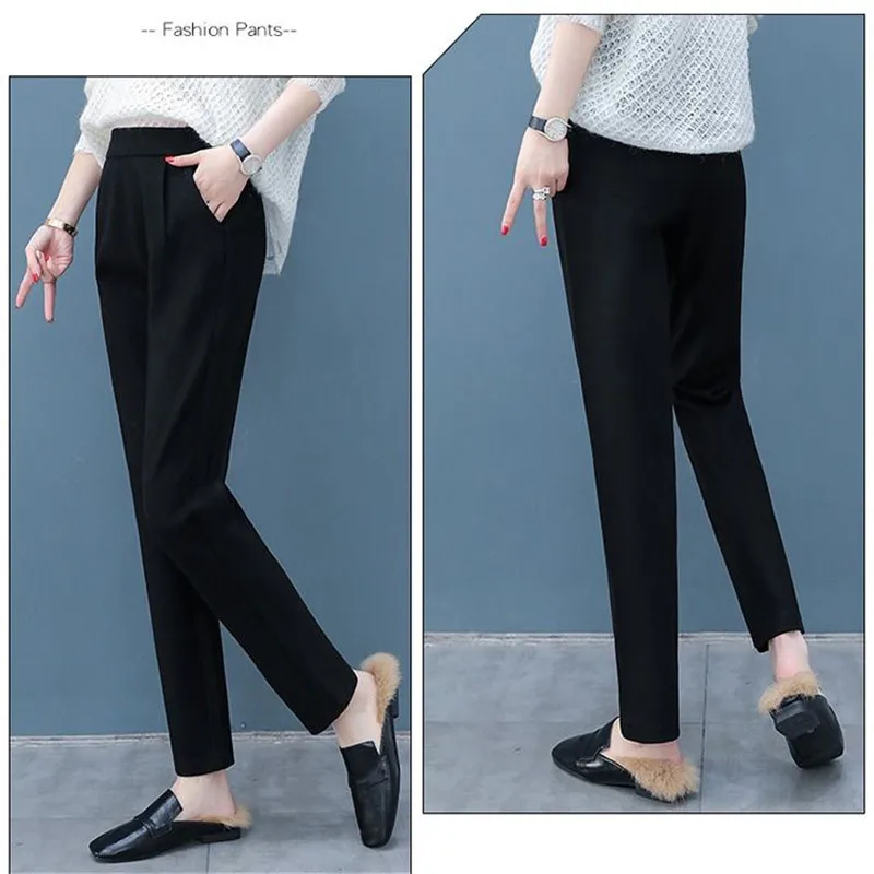 Pantalones Haren para mujer, pantalón de cintura alta, pierna recta, pelo ancho, tendencia, holgado, cintura elástica, longitud completa, Fitness