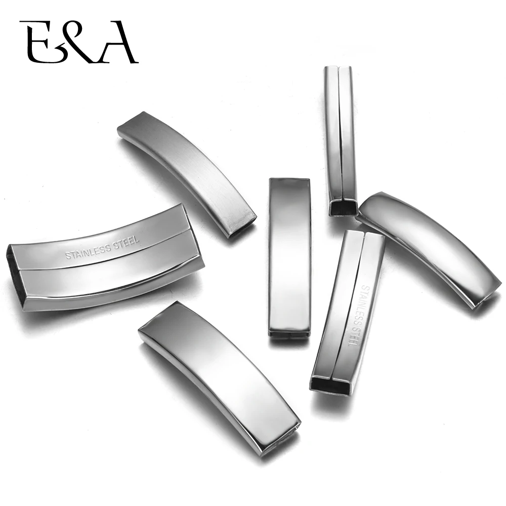 10pieces Stainless Steel Slider Curved Tube Beads Slide Charms for Leather Cord Beacelets Necklace Jewelry Making Accessories