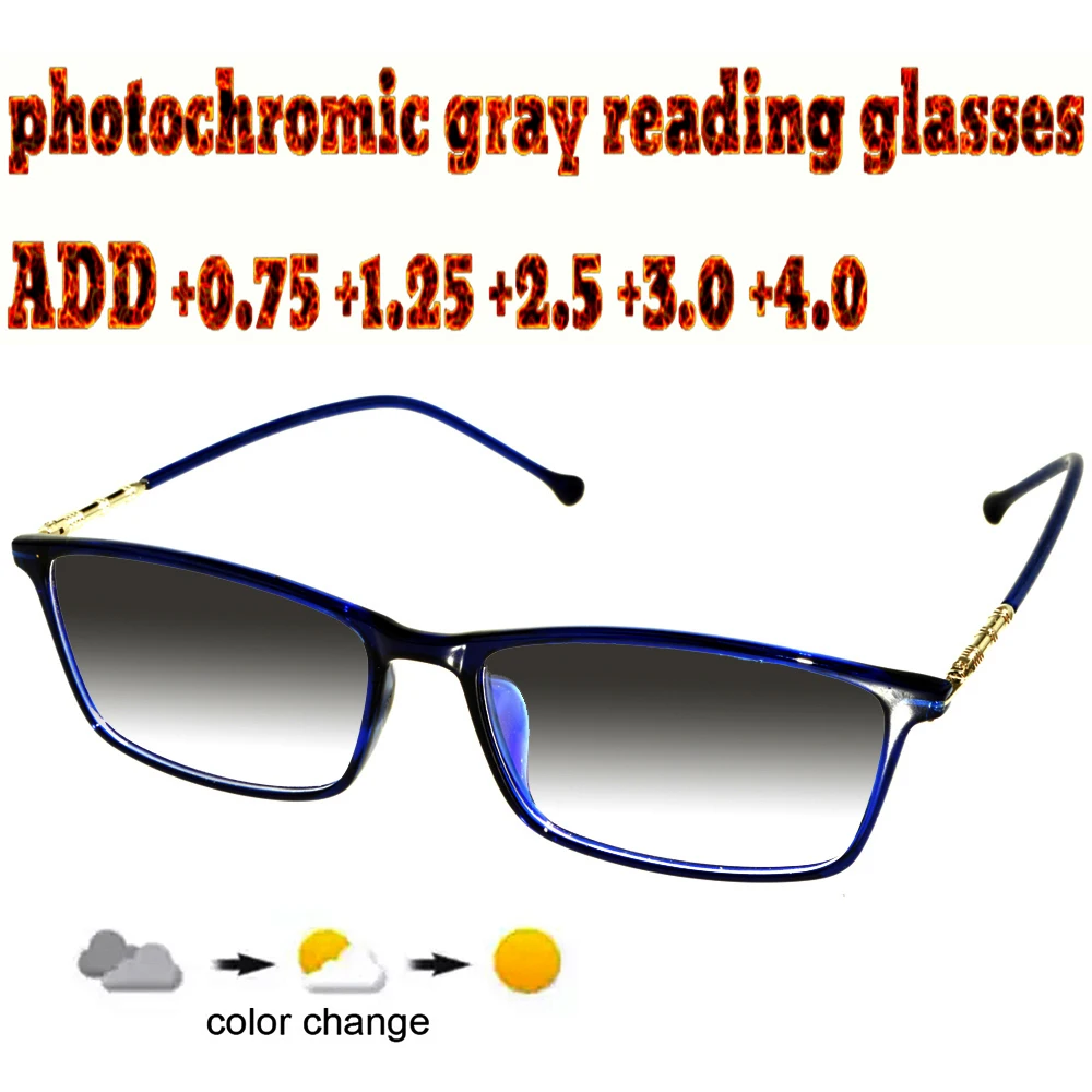 

Photochromic Gray Reading Glasses Rectangular Ultralight Trend High Quality Fashion Men Women+1+1.5 +1.75 +2.0 +2.5 +3 +3.5 +4