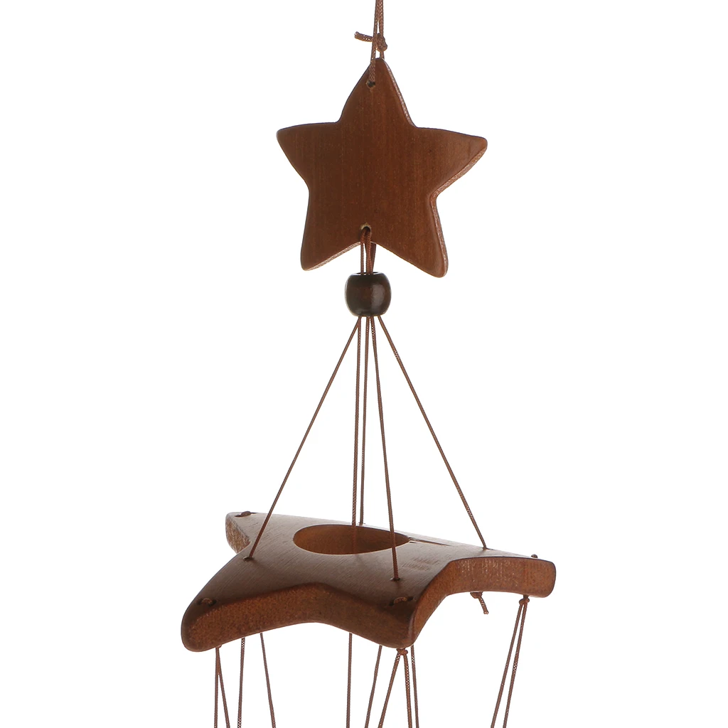 الخيزران Windchime ساحة حديقة ديكور في الهواء الطلق الرياح الدقات نجمة القمر الرياح جرس البني