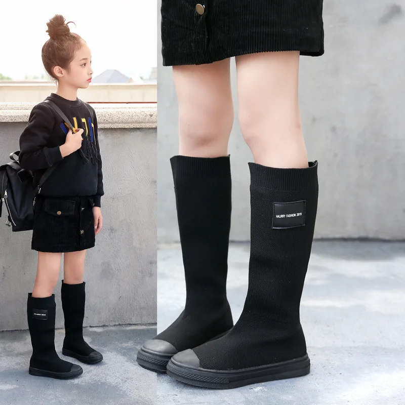 Girls high socks boots 2024 autumn and winter new children stretch single boots princess over the knee high boots