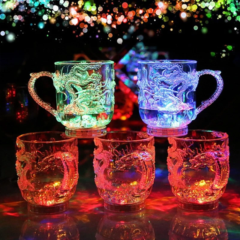 Creative Water Induction LED Light Dragon Cup Wine Glass Water Bright Bar Whisky Mug Beer Cup Tools Christmas Decor Accessories