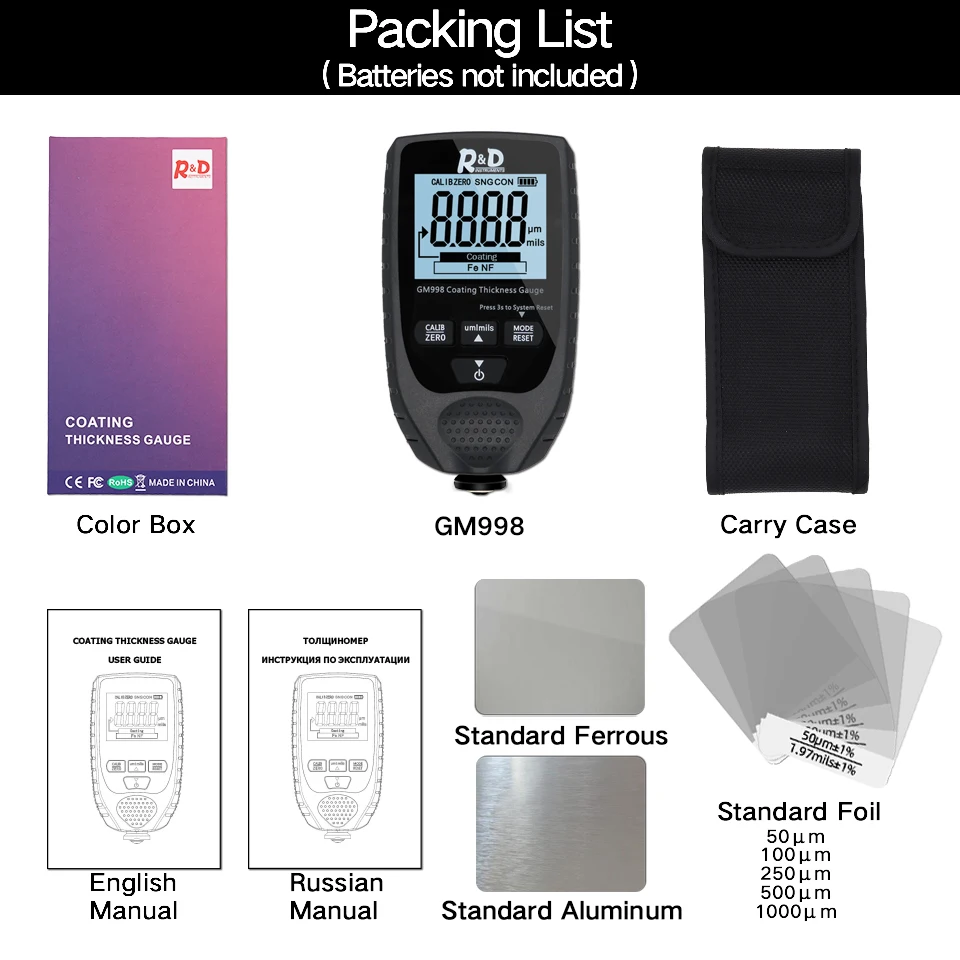 ใหม่ Full สีดำ GM998รถเครื่องเคลือบสี Electroplate โลหะเคลือบความหนา Tester Meter 0-1500um Fe & NFe Probe