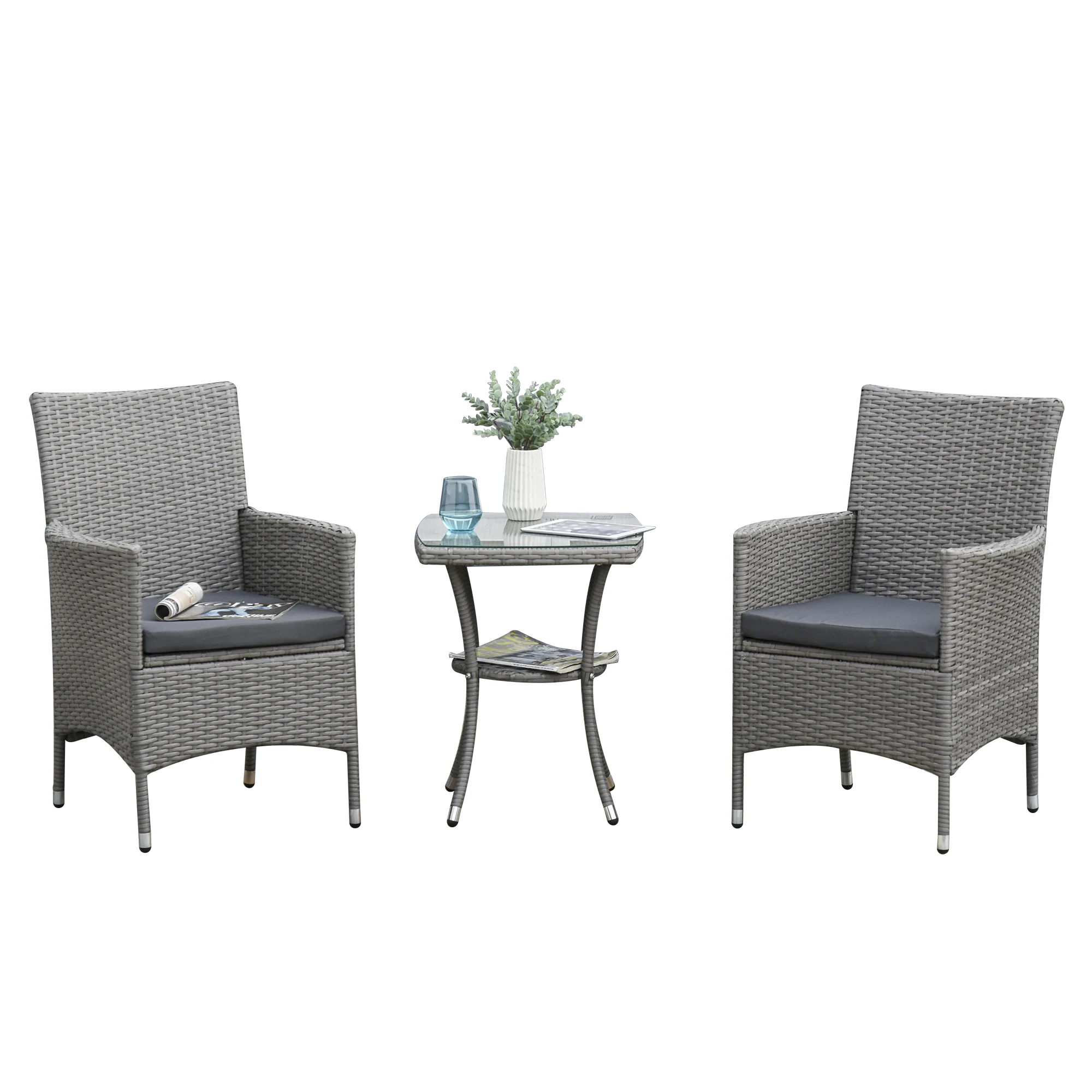 Outsunny Conjunto Muebles para Exterior con 1 Mesa 2 Sillas con Cojines Gris