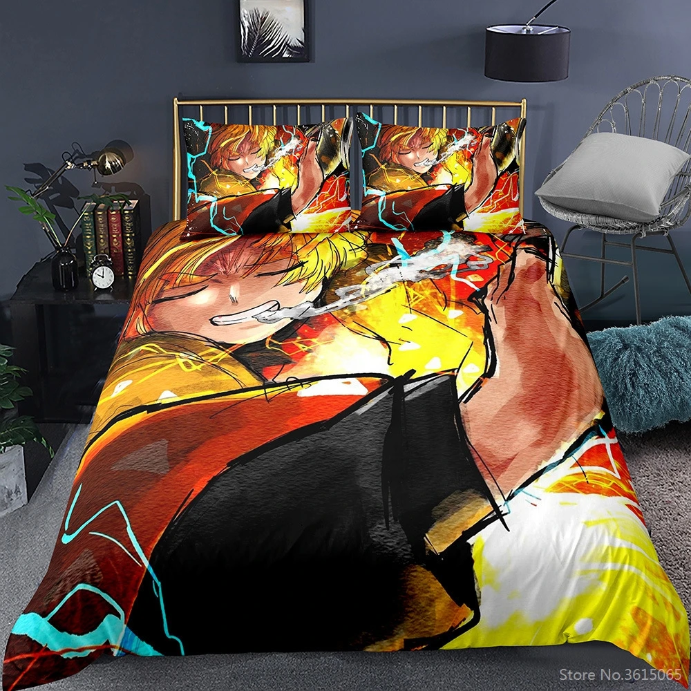 3D Demon Slayer Pattern Duvet Cover with Pillowcase Cartoon Anime Bedding Set Twin Full Queen King Chidren Kids Bed Linen Sets