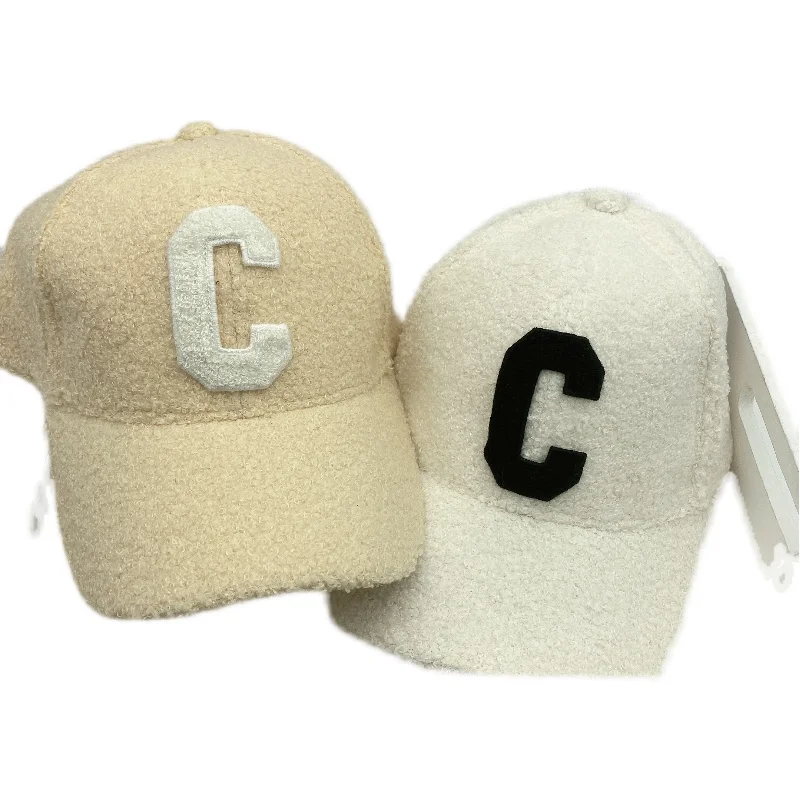 Ladies Autumn and Winter New Lamb Fur Caps Tide Brand C Letter Embroidery Warm Baseball Cap Outdoor Street Fashion Wild Hat