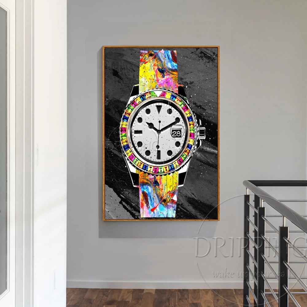 Skilled Artist Hand-painted Fine Art Watch Oil Painting on Canvas Modern Wall Artwork Colorful Watch Oil Painting for Wall Decor