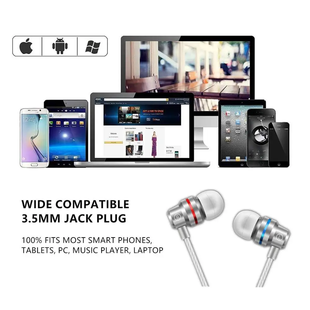 In-Ear Wired Earphone 3.5mm Earbuds Earphones Music Sport Gaming Headset With mic For IPhone Xiaomi Samsung Huawei Stereo