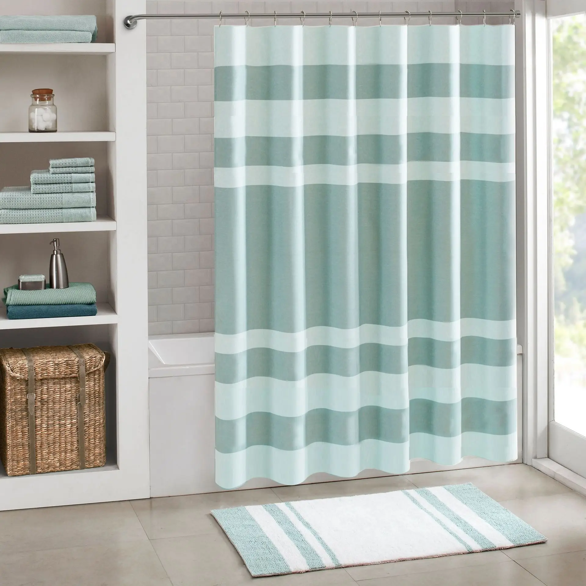 Simple Strip Pattern Bath Curtains Waterproof Polyester Fabric Washable Bathroom Shower Curtain Screen With Hooks Accessories