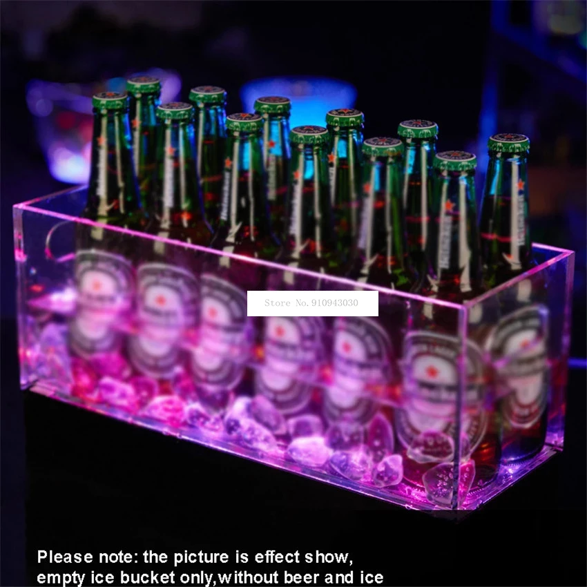 

40x15cm 12 Lattice LED Lighting Ice Barrel Transparent Acrylic Champagne Beer Ice Bucket Luminescent For Night Club Bar KTV