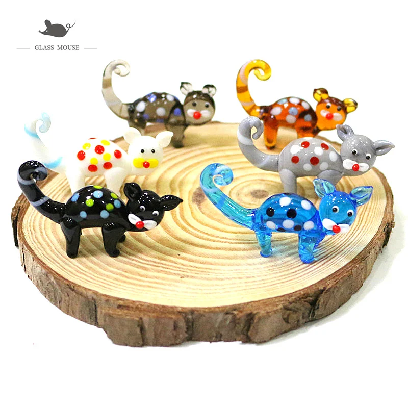 

Handmade Murano Glass Cat Miniature Figurines Japanese Style Home Tabletop Kawaii Decoration Cute Pet Animals Ornaments For Kids