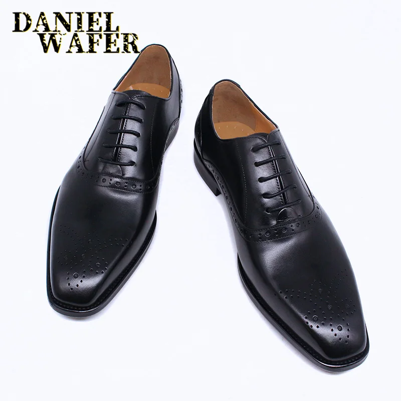 Herren-Oxford-Schuhe aus echtem Leder in Braun und Schwarz, hochwertige Business-Anzug-Hochzeitsschuhe mit Schlangenmuster und Schnürung – Detail 5