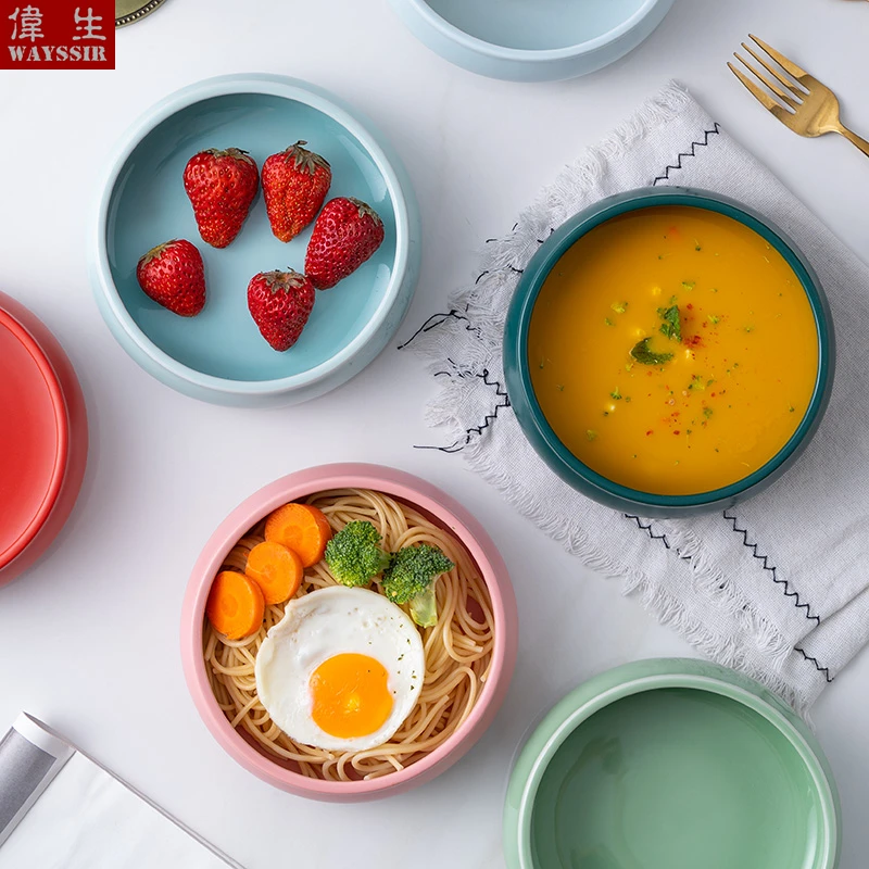 Nordic Under-glazing Colorful Porcelain Round Pasta Bowl Ceramics Water Washing Bowl Dinner Tableware Dessert Pot Baking Dish